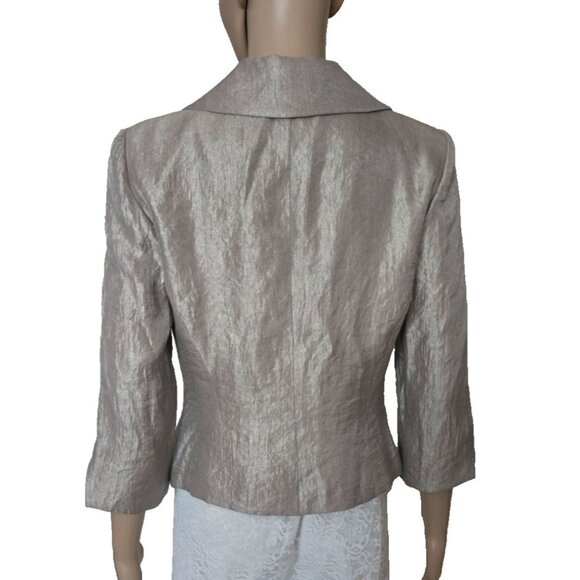 Jessica Howard Petite Beige gold metallic shimmery 3/4-Sleeve Jacket 6P - Picture 4 of 6